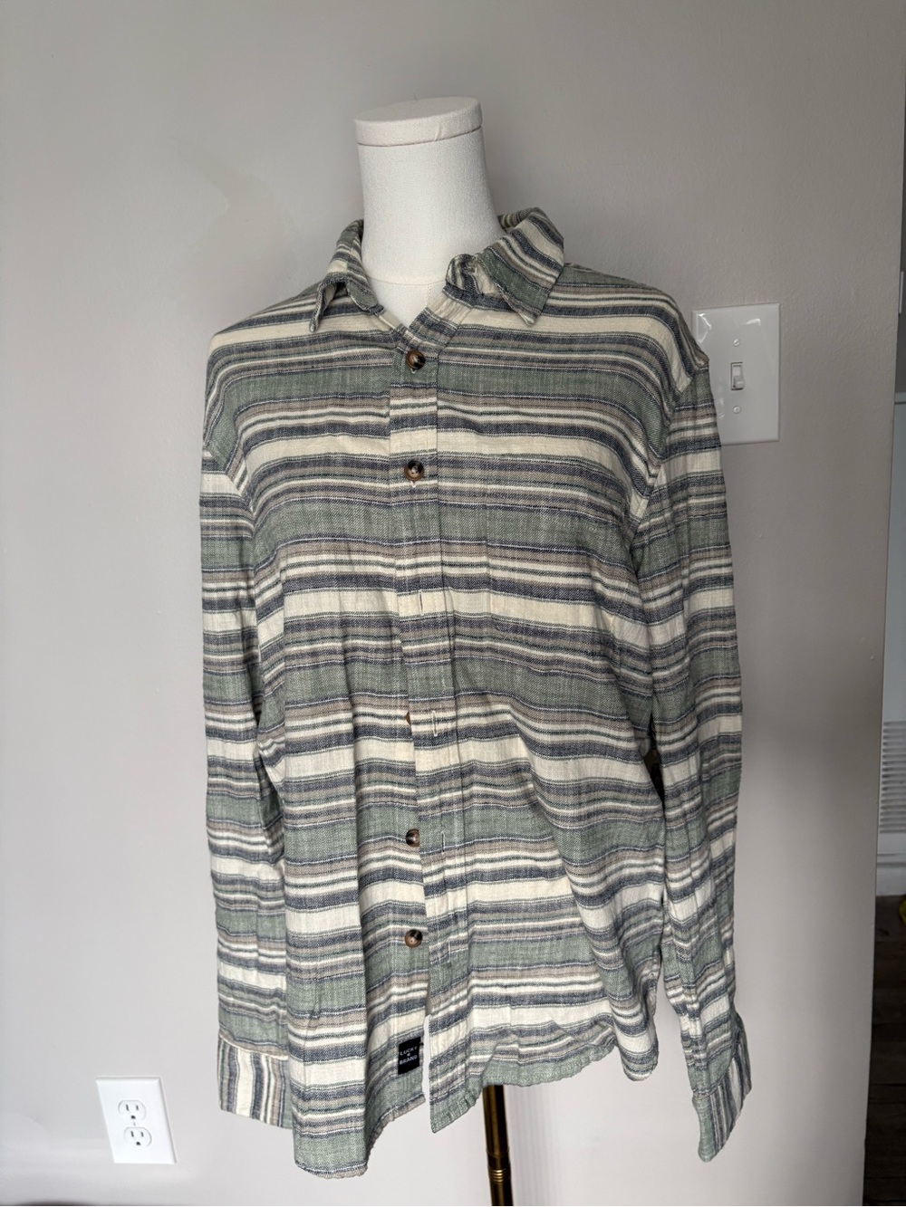 Lucky Brand Men's Striped Button-Up Shirt - Green & White